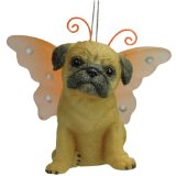 Brown & Black Pug Puppy with Fairy Wings Christmas Ornament